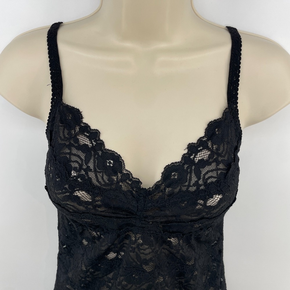 Vintage Babydoll Tank Top M Black Lace Whimsigoth Y2K Fairy Grunge Fitted Sheer - Picture 6 of 11